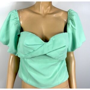 Do+Be Women's Off The Shoulder Crop Top Balloon Puff Sleeve Size L Mint NWT